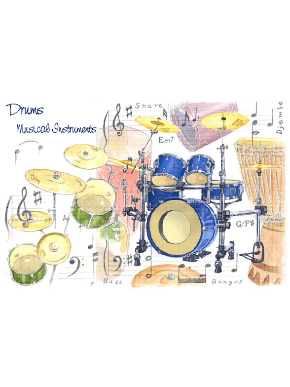 Little Snoring Gifts: 7x5 Greetings Card - Drums Design