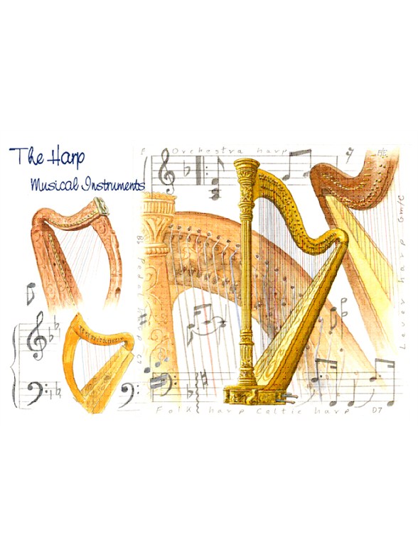 Little Snoring Gifts: 7x5 Greetings Card - Harp Design