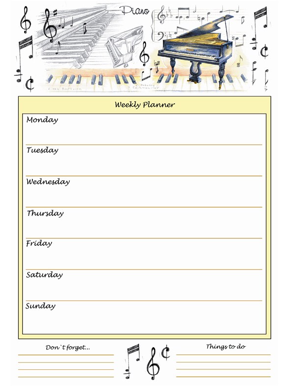 Little Snoring Gifts: A4 Weekly Planner - Piano Design