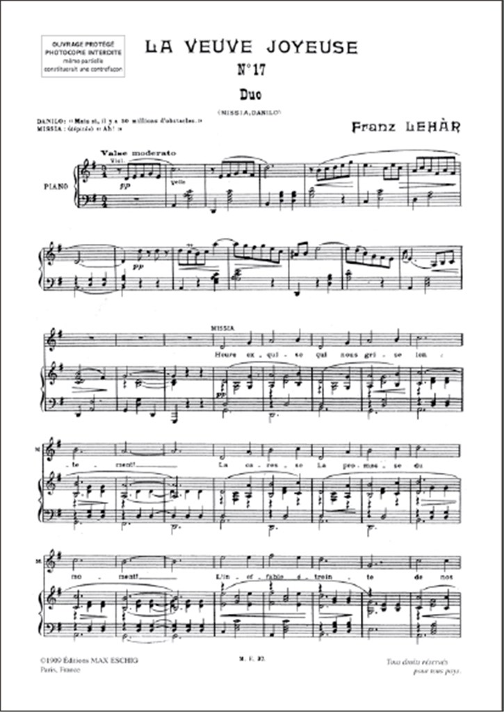 La Veuve Joyeuse : Pour Chant & Piano