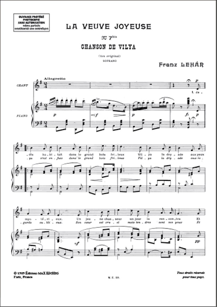 Chanson De Vilya : Pour Chant & Piano