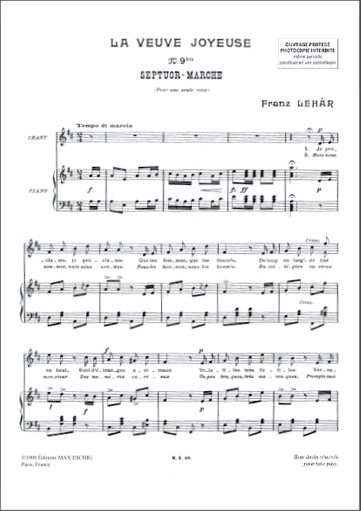 Veuve Joyeuse no. 9 bis Septuor-Marche : pour chant & piano