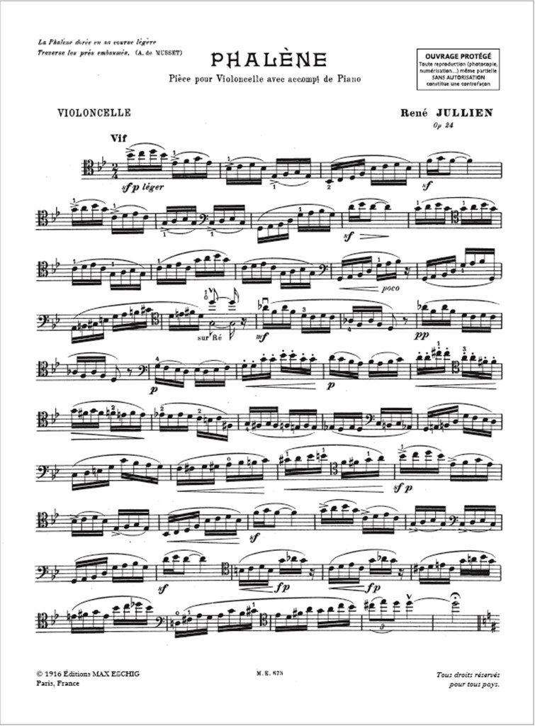 Phalene, Opus 24 - Pour Violoncelle Et Piano