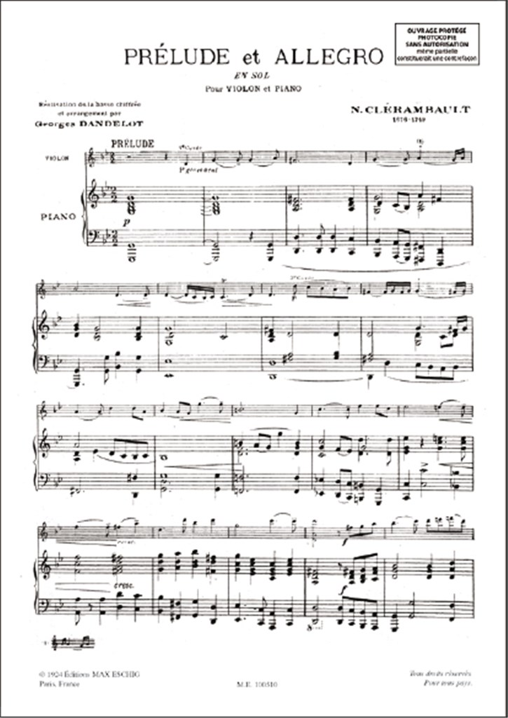 Prélude et Allegro (en sol) : Pour Violon & Piano