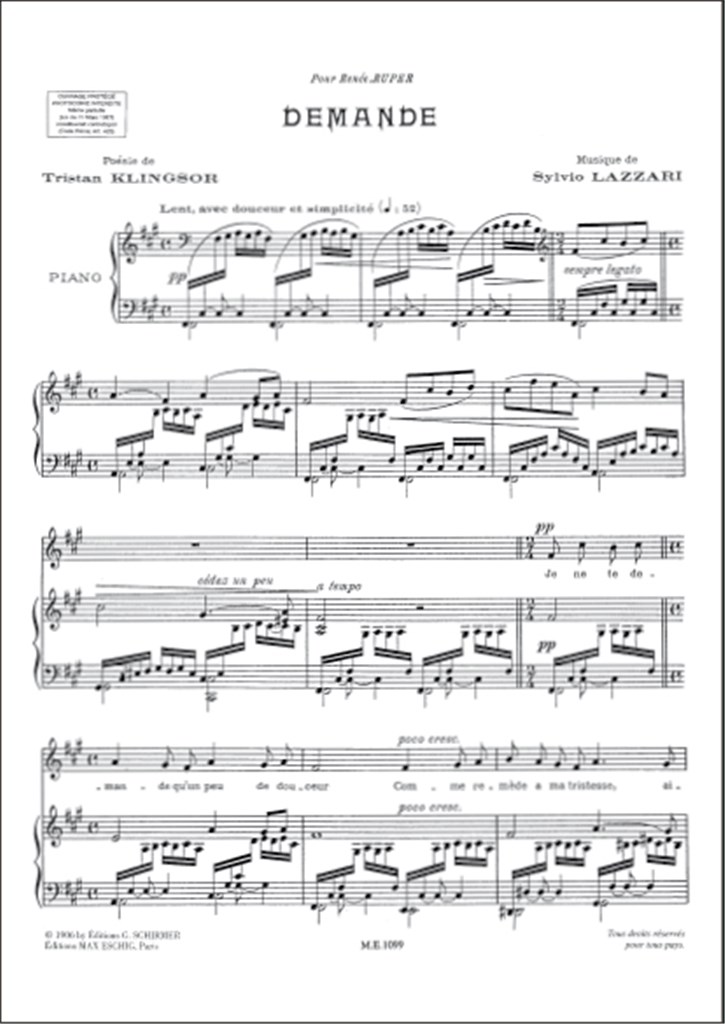 Demande : Pour Chant Et Piano