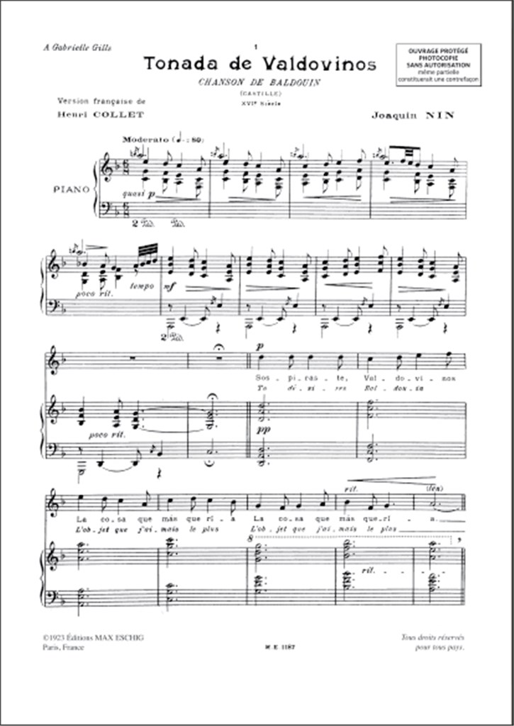 20 Chants Populaires Esp. Vol 1 Chant-Piano