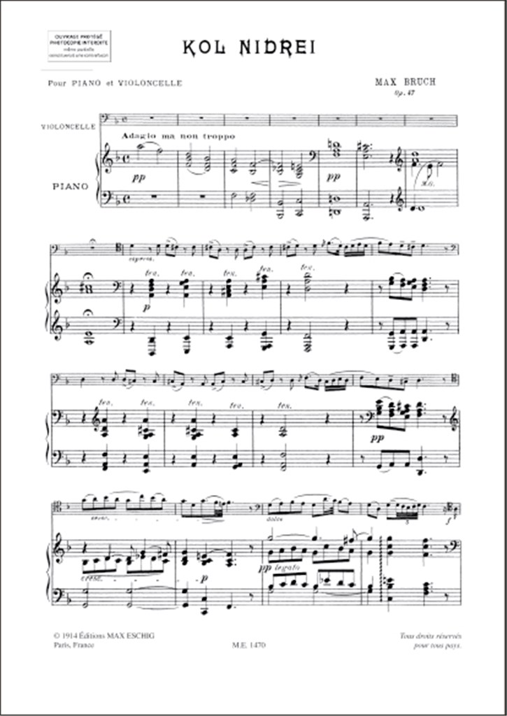 Kol Nidrei, Op. 47 : Adagio Pour Violoncelle Avec Accompagnement De Piano