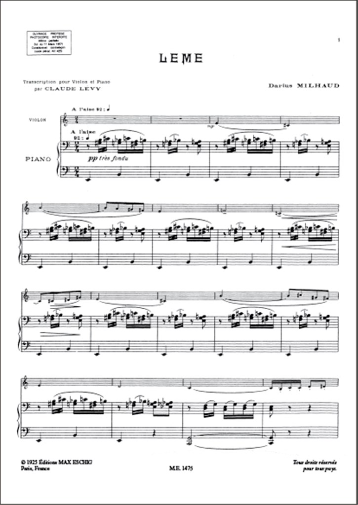 Saudades Do Brazil N 1 Leme Violon-Piano (Levy)