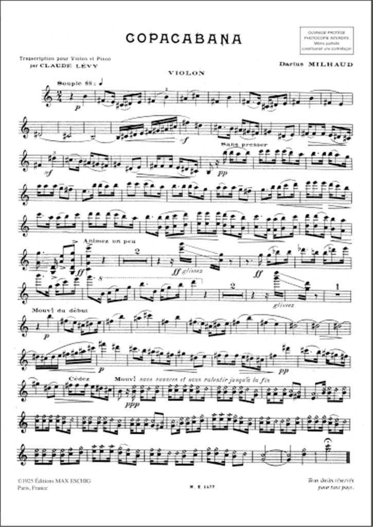 Saudades Do Brazil N 2 Copacabana : Pour Violon & Piano