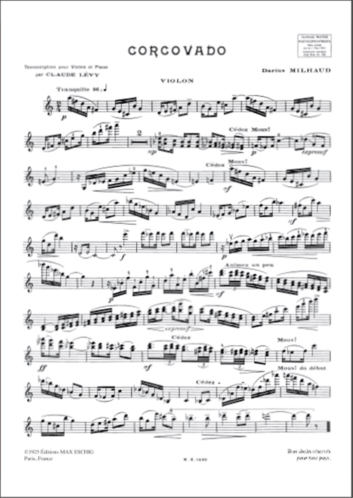 Saudades Do Brazil N 4 Corcovado Violon-Piano