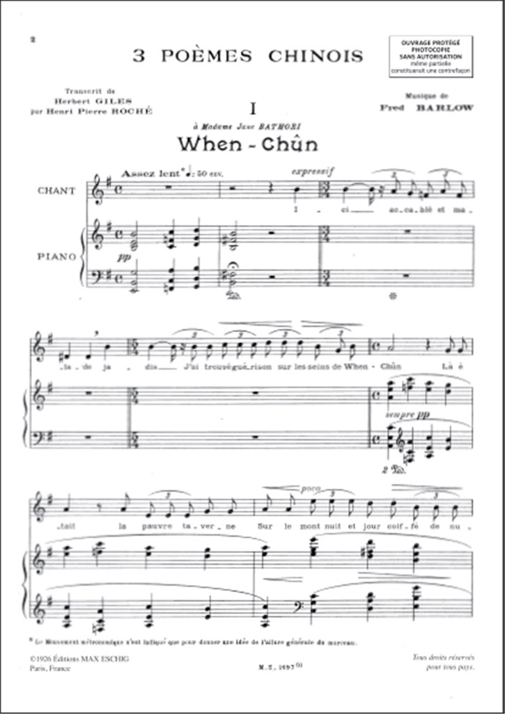 Trois Poemes Chinois : Pour Chant & Piano