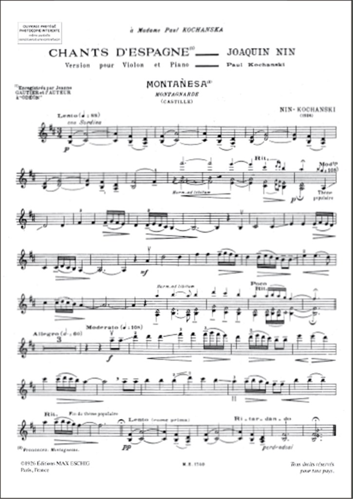 Chants D'Espagne Violon-Piano