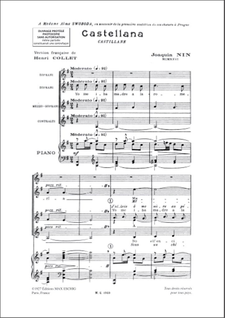 Chansons Populaires Espagnoles, I. Castillane, : Pour Quatre Voix De Femmes