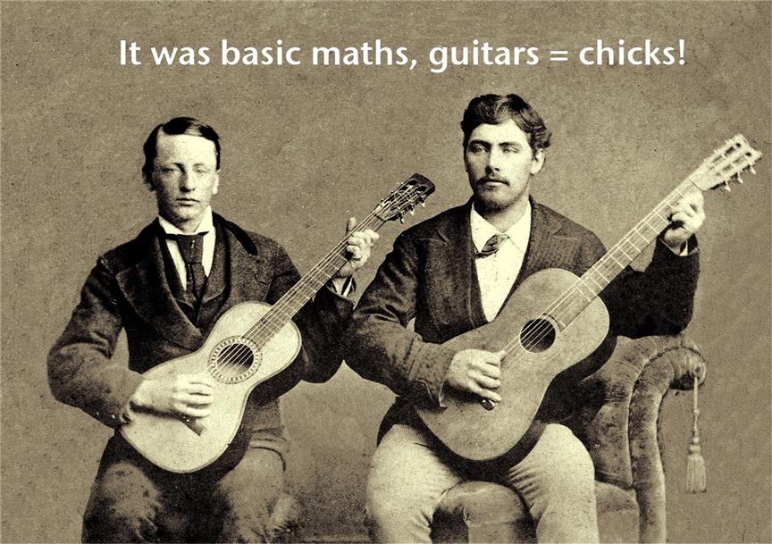 Mildew Design: Basic Maths, Guitars = Chicks - Greeting Card