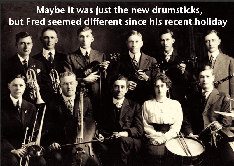 Music Greetings Card: Maybe It Was Just The New Drumsticks, But Fred Seemed Different Since His Recent Holiday
