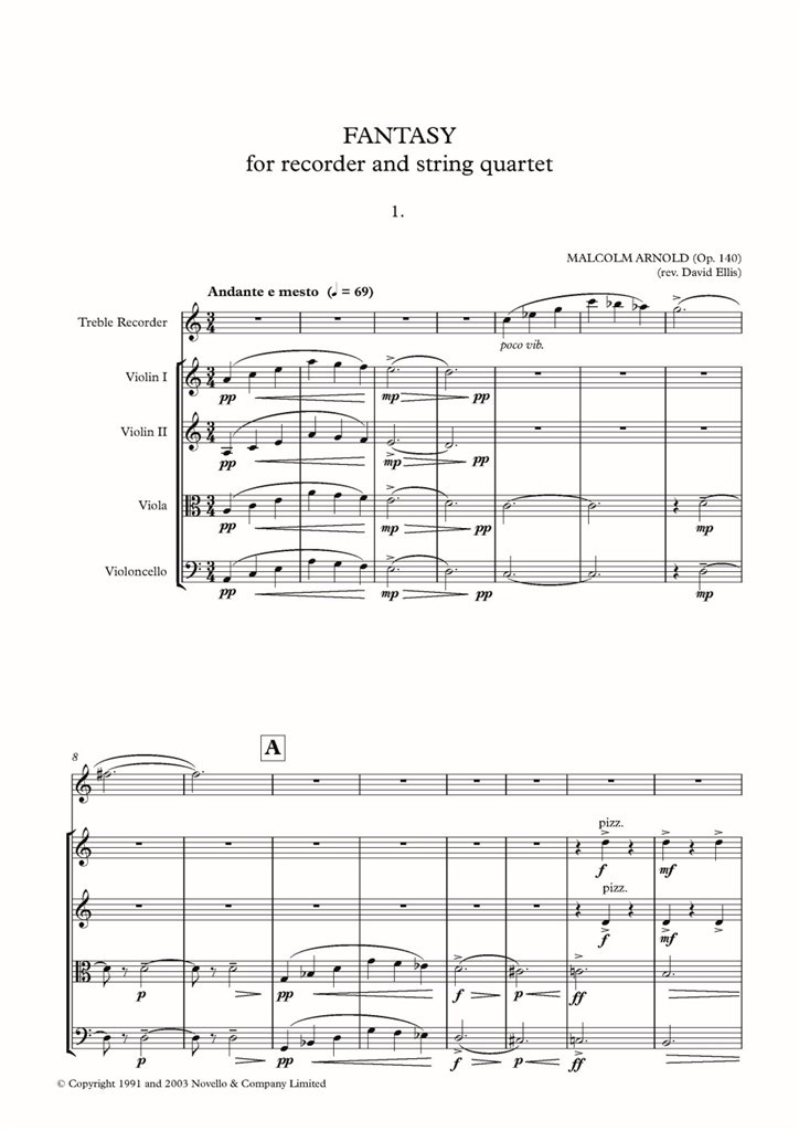 Fantasy for Recorder and String Quartet : David Ellis version
