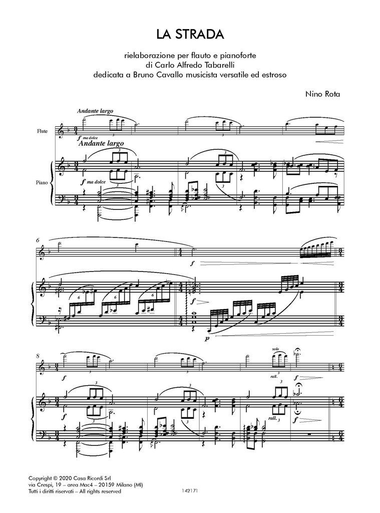 La strada : Rielaborazione per fIauto e pianoforte di C. Tabarelli