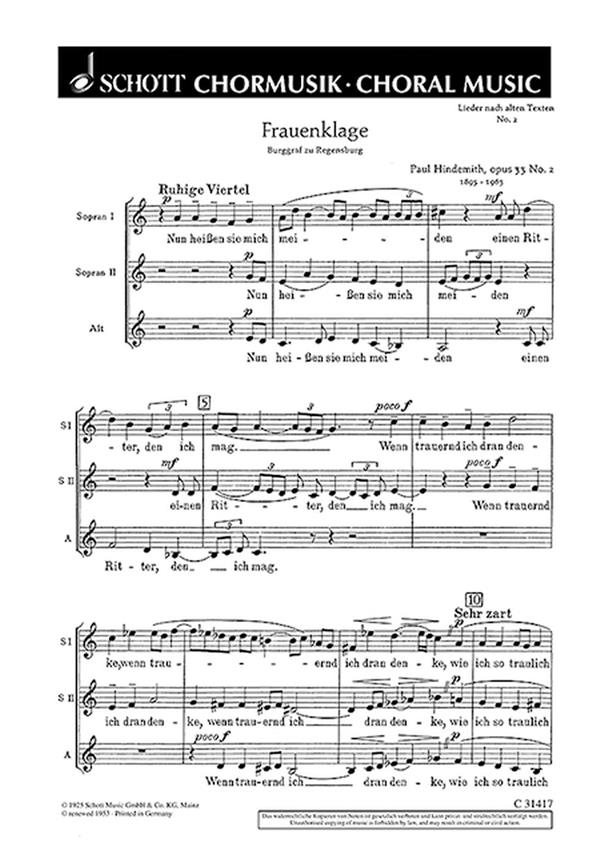 Lieder nach alten Texten op. 33 : 2. Frauenklage Nun heisen sie mich
