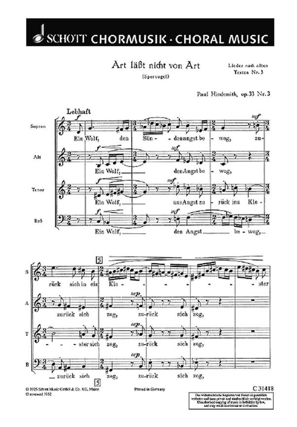 Lieder nach alten Texten op. 33 : 3. Art lasst nicht von Art Ein Wolf, den Sudenangst bewog
