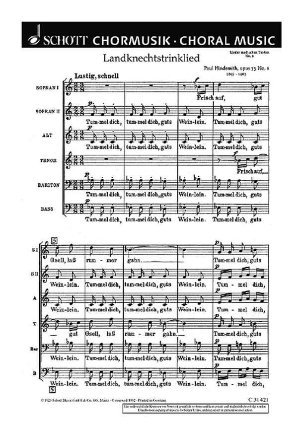 Lieder nach alten Texten op. 33 : 6. Landsknechtstrinklied Tummel dich, guts Weinlein