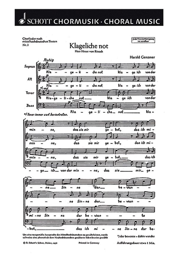Funf Chorlieder GeWV 17 : 3. Klageliche not / 4. Du bist min