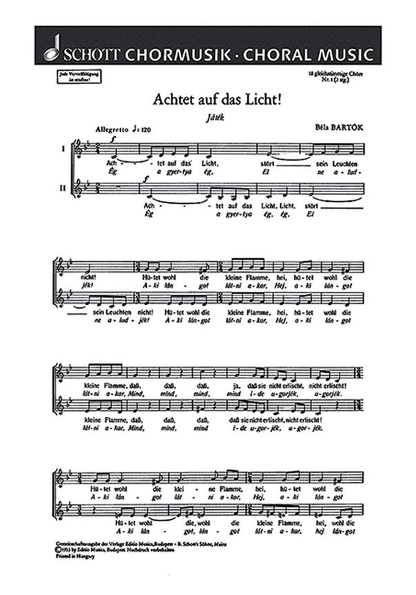 18 Chorlieder : 1. Achtet auf das Licht! - Jatek