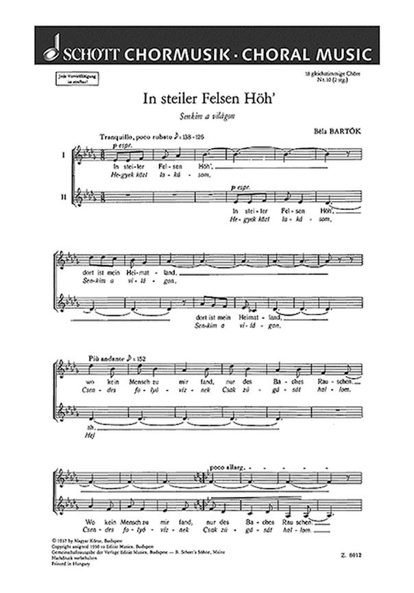 18 Chorlieder : 10. In steiler Felsen Hoh' - Senkim a vilagon