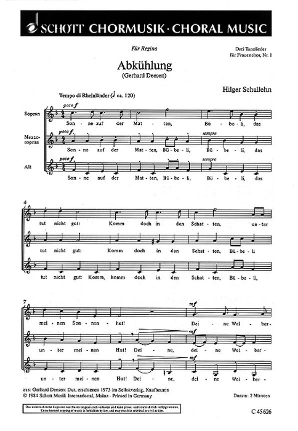 Drei Tanzlieder : 1. Abkuhlung Sonne auf der Matten. Rheinlander