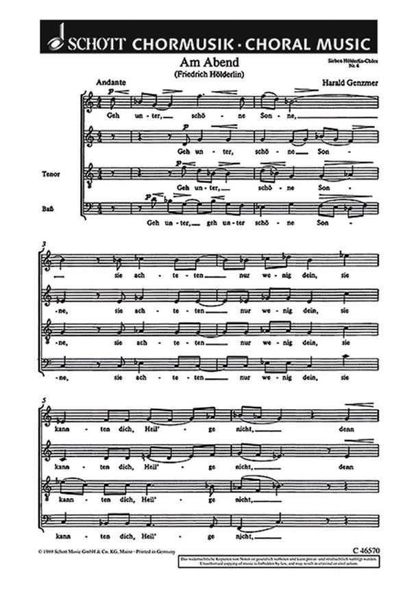 Sieben Holderlin-Chore GeWV 40 : 6. Am Abend Geh unter, schone Sonne