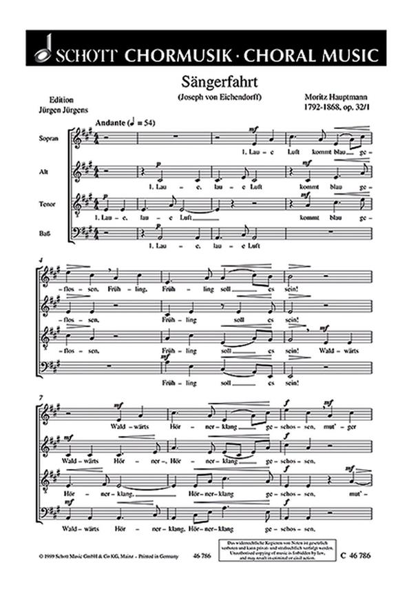 Sechs Chorlieder op. 32 : 1. Sangerfahrt Laue Luft kommt blau gefloss