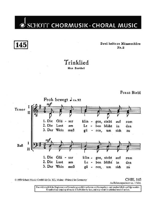 Zwei heitere Mannerchore : 2. Trinklied Die Glaser klingen