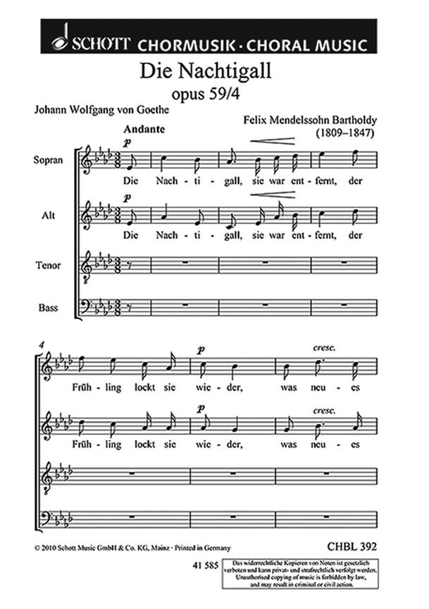 Die Nachtigall op. 59/4 : Die Nachtigall, sie war entfernt