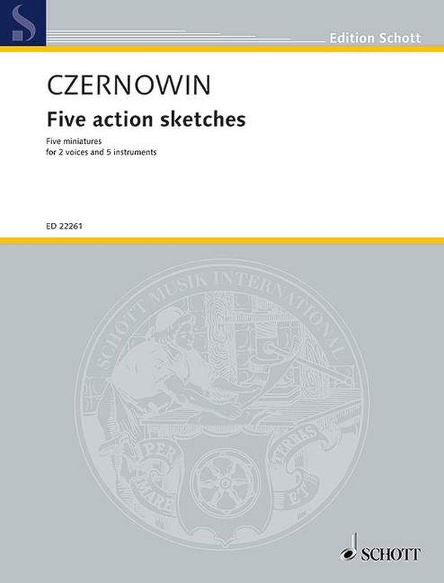 Five action sketches : Five miniatures for 2 voices and ensemble