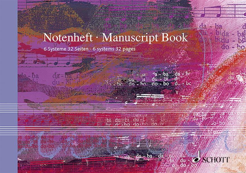 A5 Manuscript Book - landscape : 32 pages (16 Sheets), 6 staves