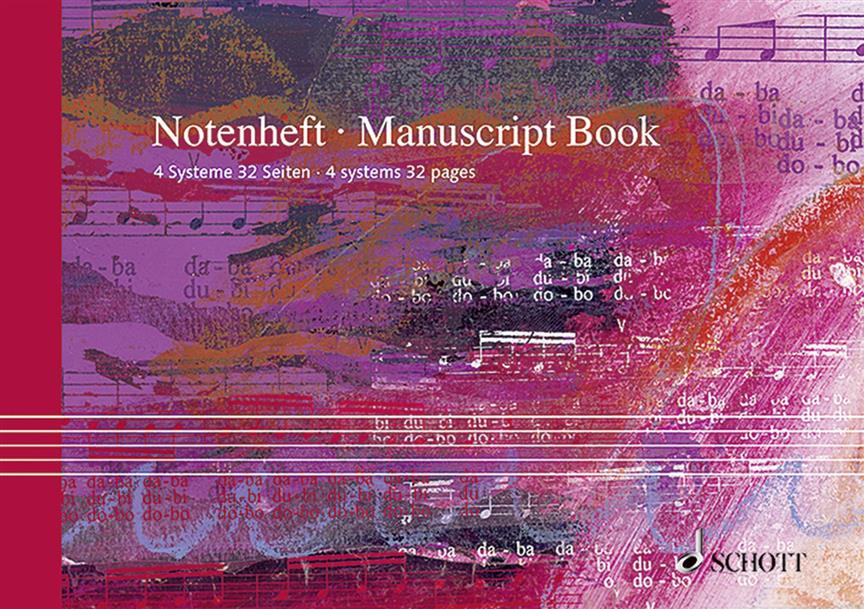 A5 Manuscript Book - landscape : 32 pages (16 Sheets), 4 staves