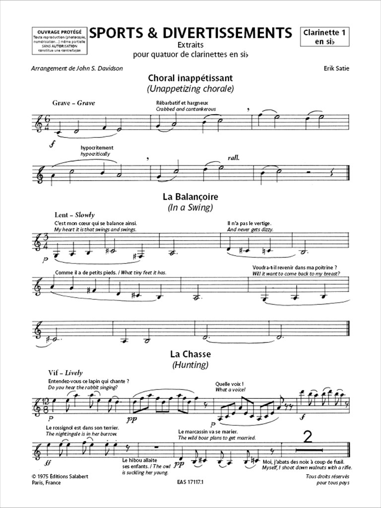 Sports et Divertissements - Extraits : pour quatuor de clarinettes en si bémol - arrangement de John S. Davidson