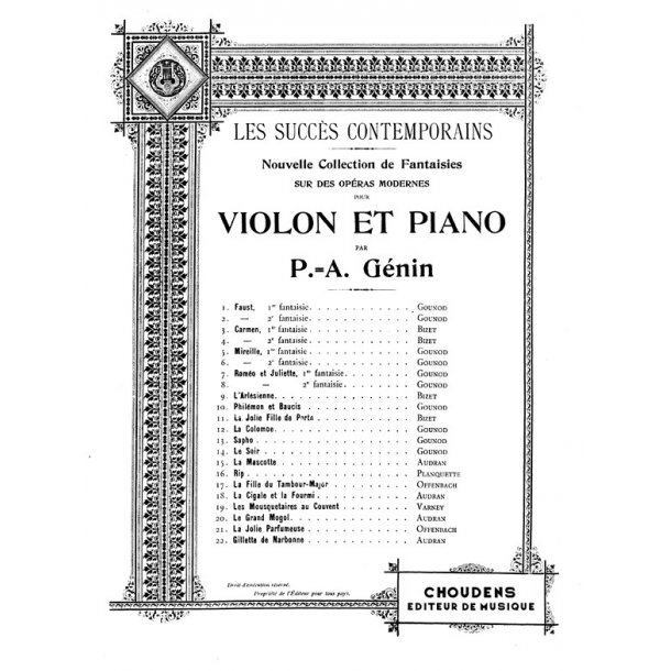 BIZET, G CARMEN SECOND FANTAISIE VIOLIN/PIANO (ARR. P. GENIN)