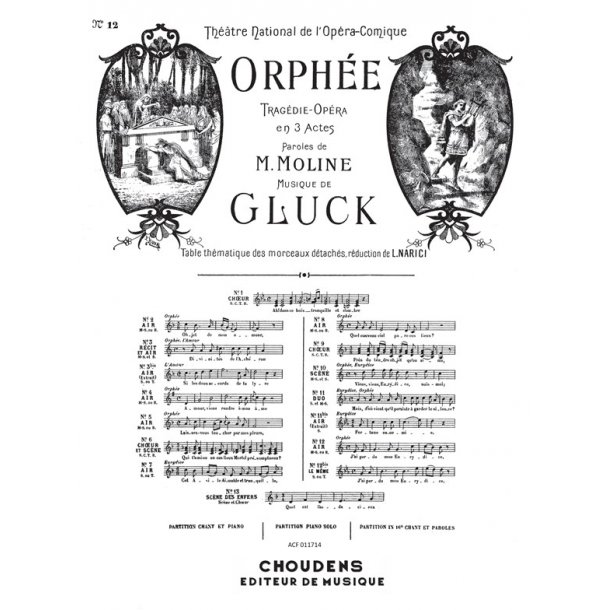 GLUCK ORPH&Eacute;E N&deg; 12 AIR D'ORPH&Eacute;E J'AI PERDU MON EURYDICE MEZZO OU BARYT