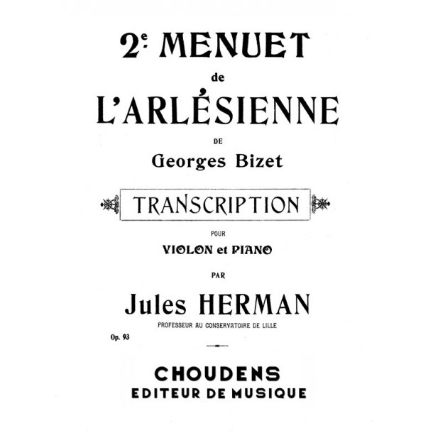 Bizet L'arlesienne Menuet 2 Vln/Pf