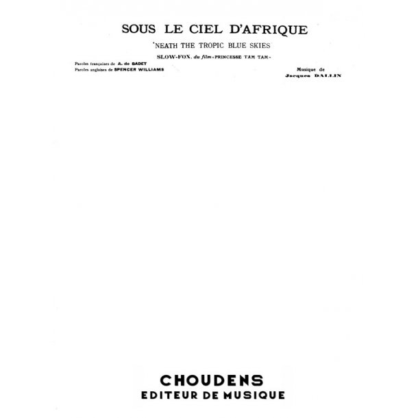 Jacques Dallin: Sous le Ciel d'Afrique ('neath the tropic blue skies)