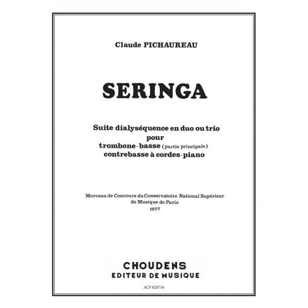PICHAUREAU SERINGA SUITE DAILYS&Eacute;QUENCE EN DUO OU TRIO TROMBONE BASSE C