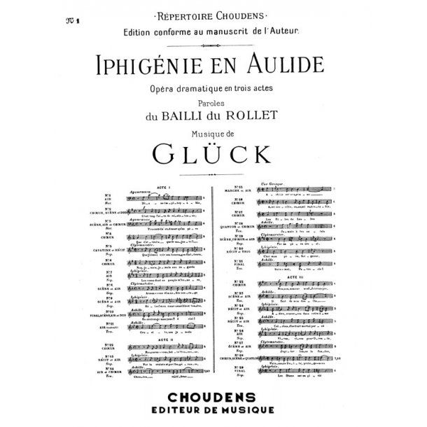 GLUCK, CHRISTOPH WILLIBALD VON IPHIGENIE EN AULIDE NO1 VOICE/PIANO
