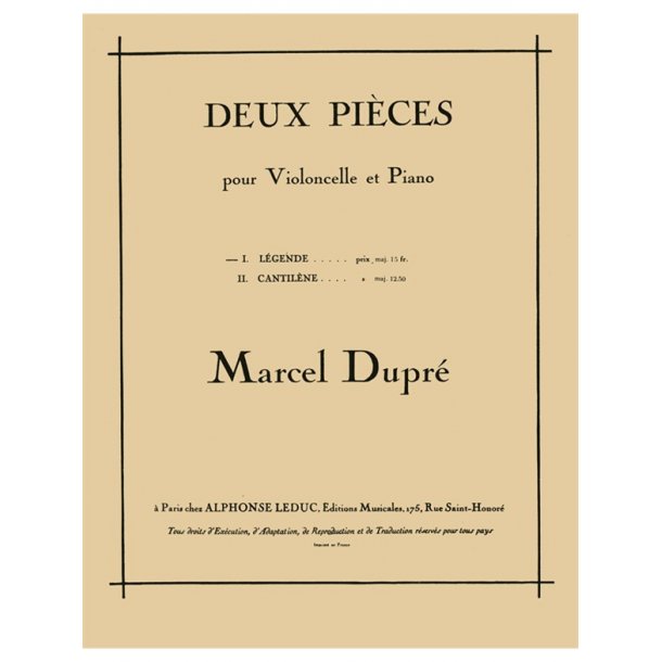 Dupre Legende Cello &amp; Piano Book
