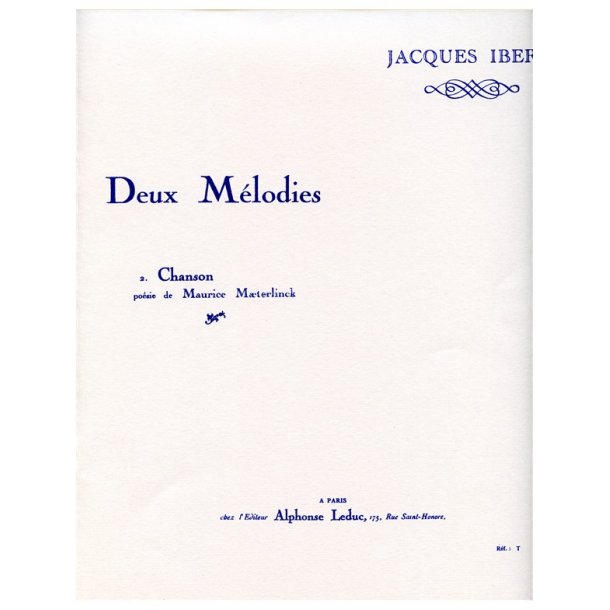 Jacques Ibert: 2 M&eacute;lodies No.2: Chanson (mezzo/bar) (Voice & Piano)