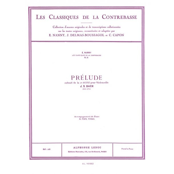 Johann Sebastian Bach: Pr&eacute;lude (Classiques No.6) (Double Bass & Piano)