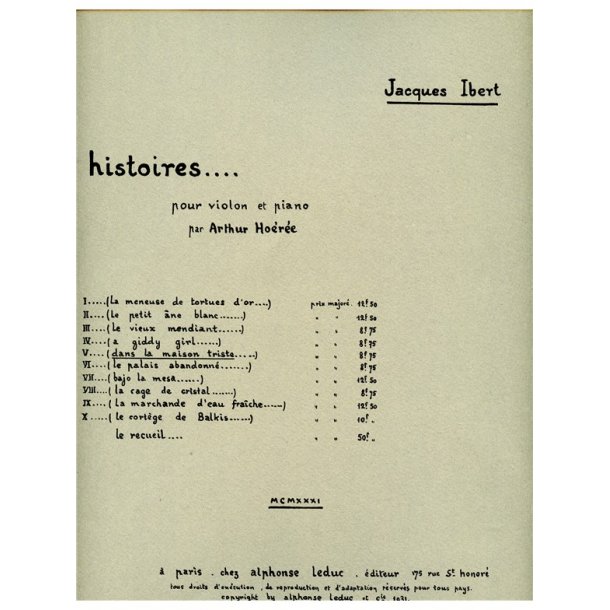 Jacques Ibert: Dans la Maison triste (Violin & Piano)