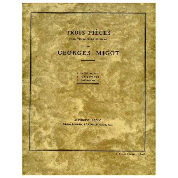 Georges Migot: 3 Pi&egrave;ces (Cello & Piano)