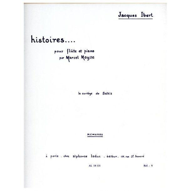 Jacques Ibert: Le Cort&egrave;ge de Balkis (Flute & Piano)