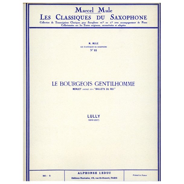 Jean Baptiste Lully: Menuet (Classiques No.12) (Saxophone-Alto & Piano)