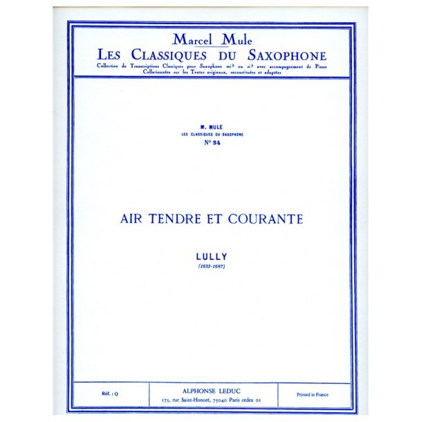 Jean Baptiste Lully: Air tendre et Courante (Classiques No.34) (Saxophone-Alto & Piano)